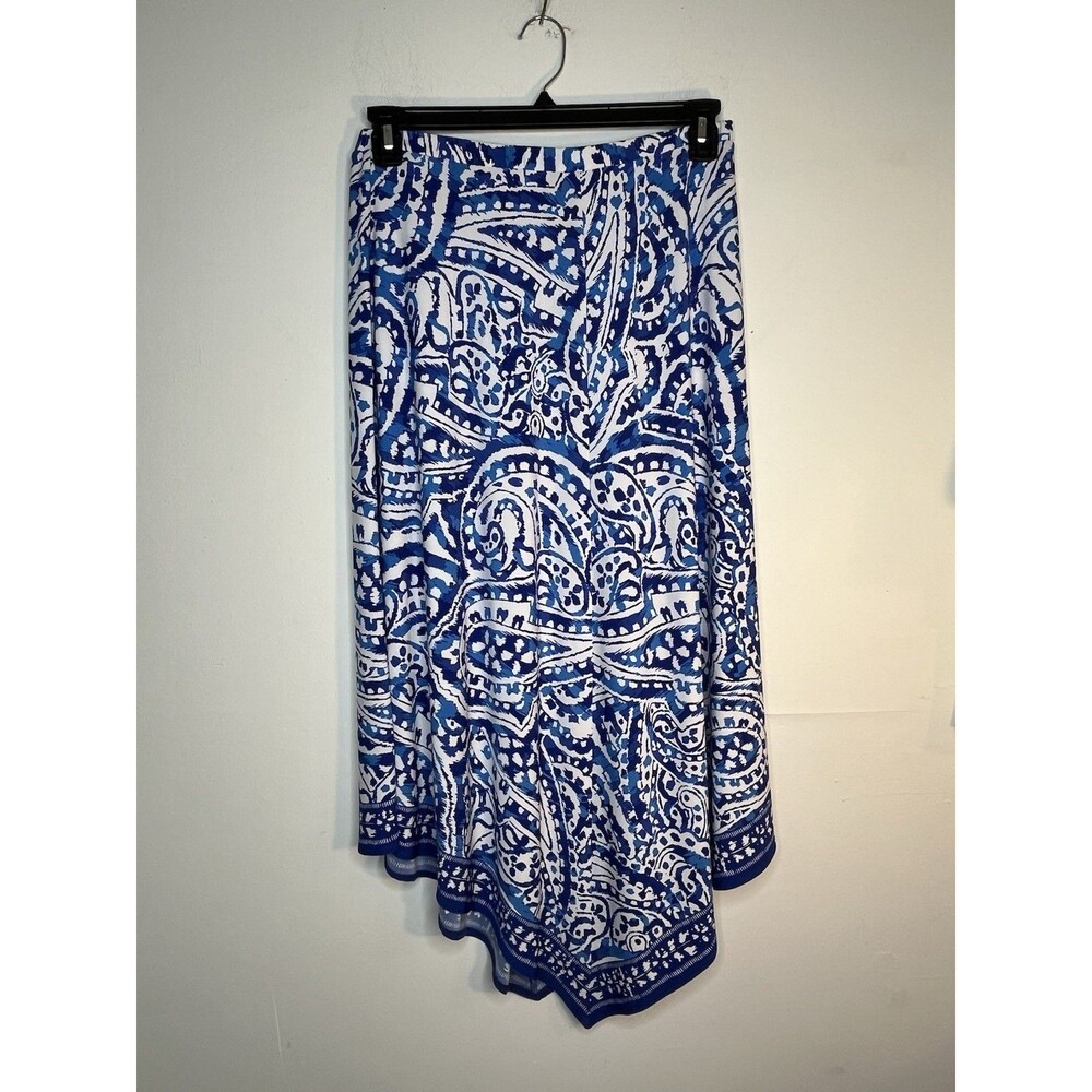 Chicos Pants Damask Print Moroccan Blue Print Paisley Boho 10 S (15)